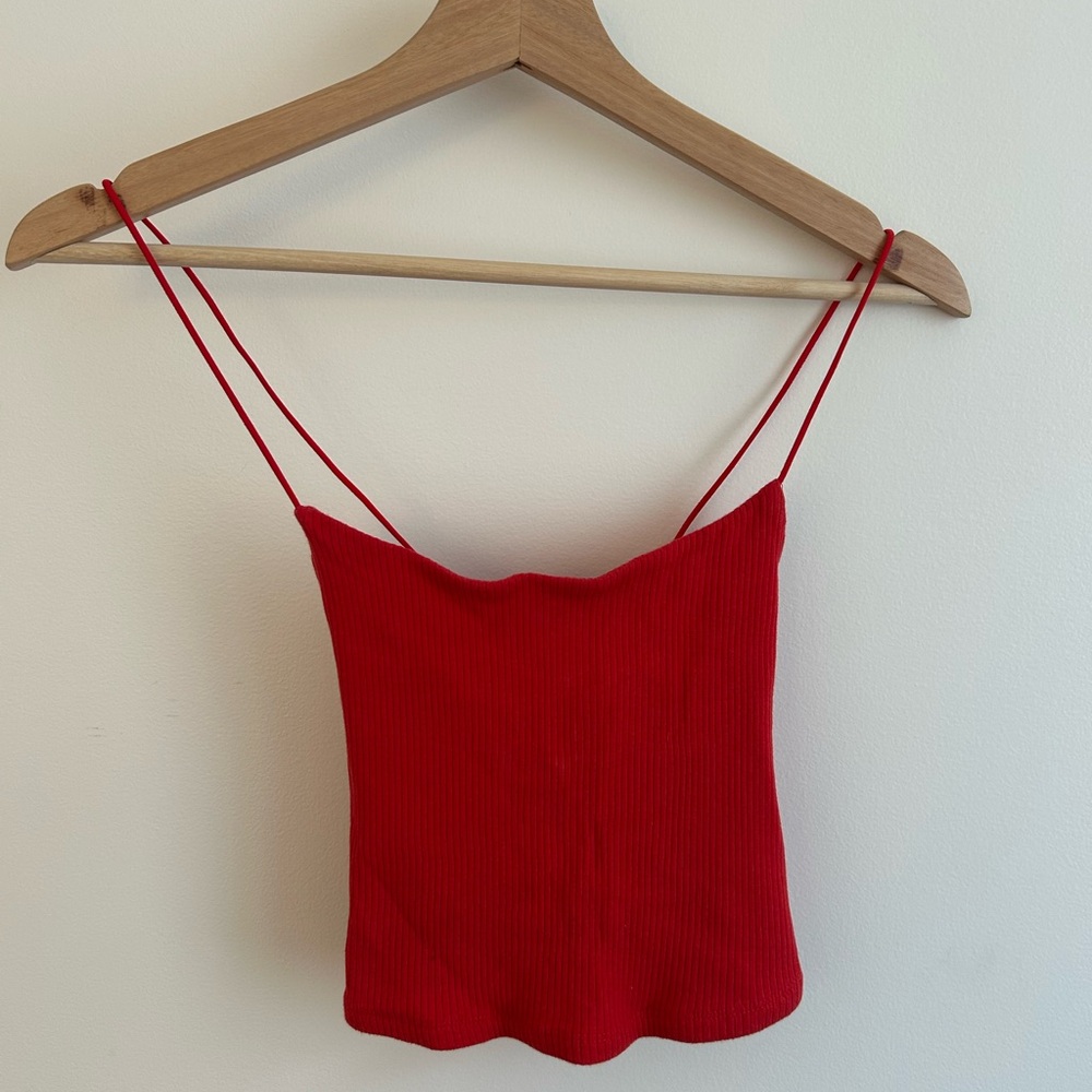 Garage Red Ribbed Double-Strap Cami